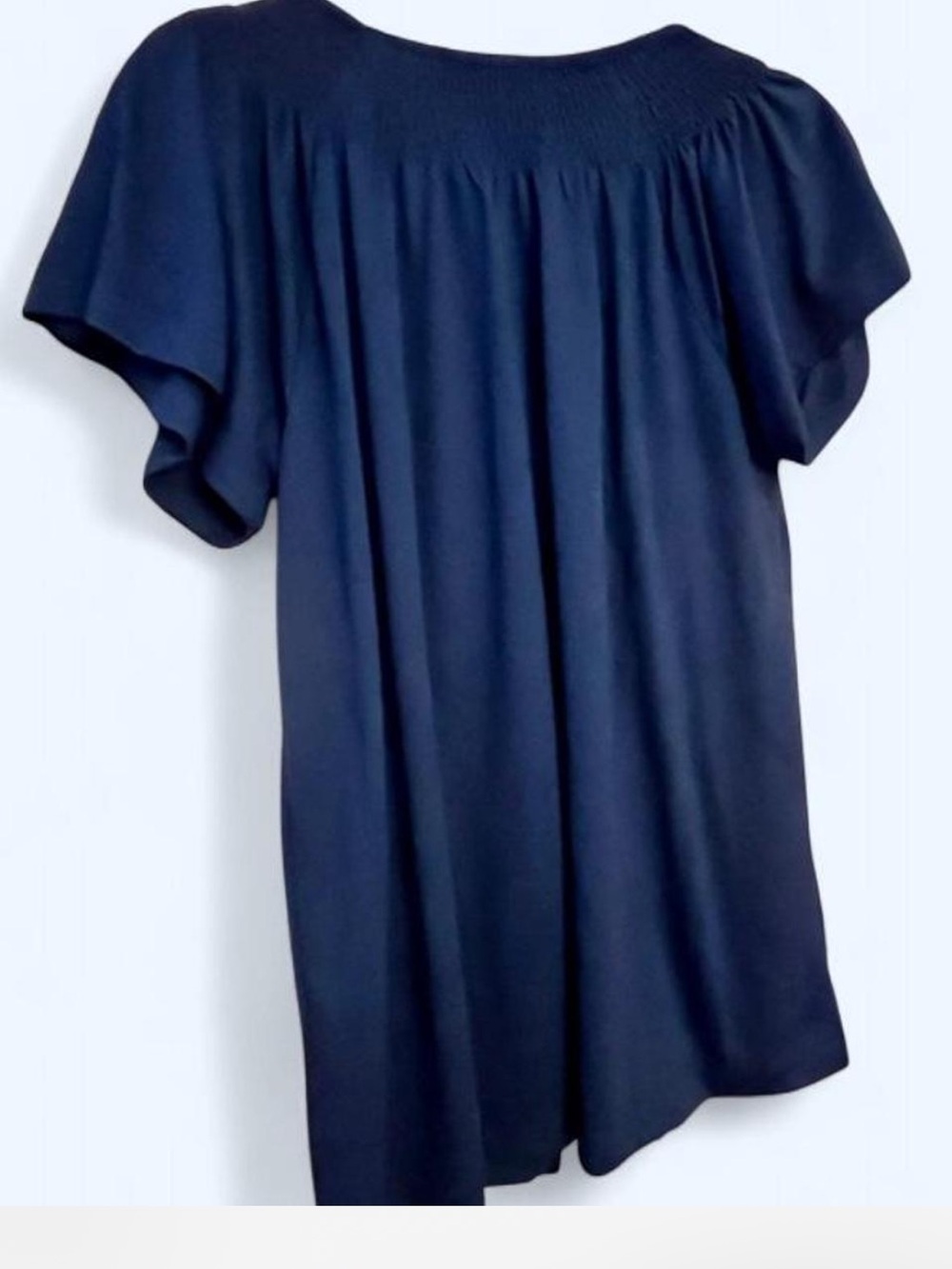 Diane Gilman Women’s Blue Short-Sleeve Smocked Yoke Top - Picture 2 of 3